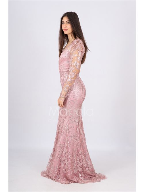 abito lungo sirena ricamato paiette MARICLA ELEGANCE | FI6949ROSA